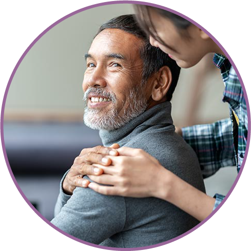 a woman comforting a man