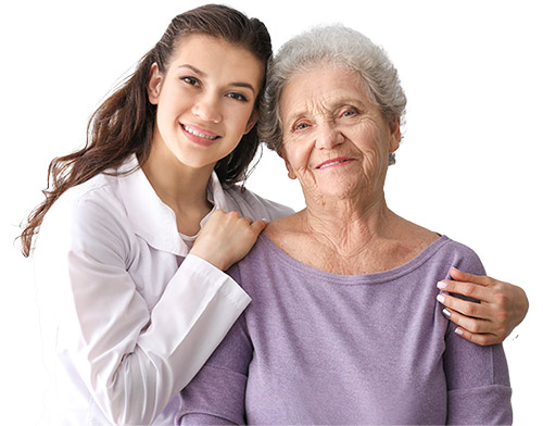 a young woman comforting an older woman